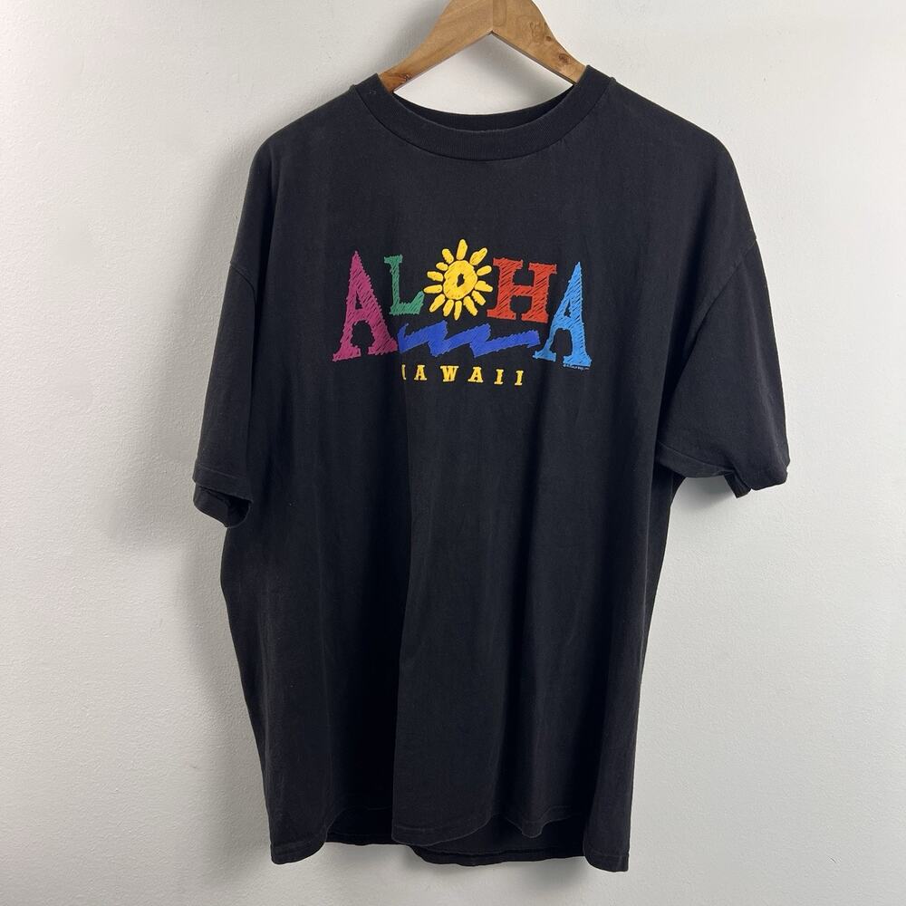 Aloha Maui Shirt Adult Extra Large Black Short Sleeve Hawaii 90s Men’s